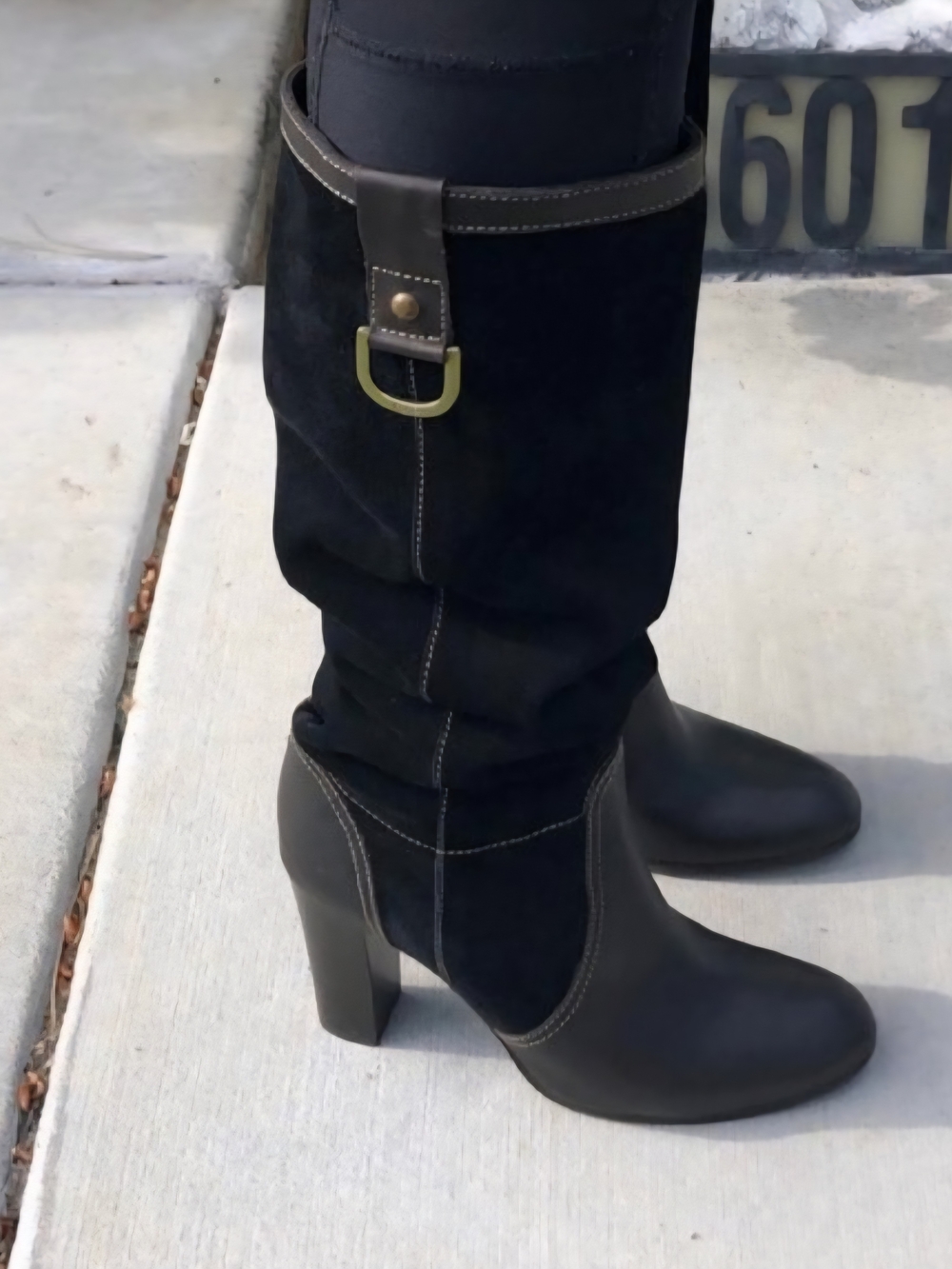 RAFE Leather and Suede Black Mid-Calf Heeled Boots